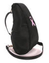 black bag with pink ribbon associated with breas cancer support