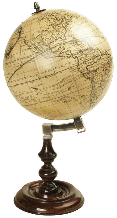 Honey colored world globe on desk base