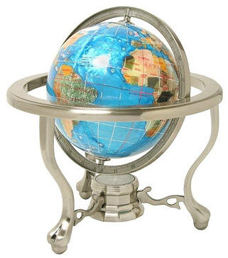 Aqua Gemstone Desktop World Globe With Curved Stand Aqua Gemstone Desktop World Globe With Curved Stand