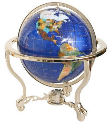 Blue Lapis Gemstone World Globe On A Curved Stand With Comp Blue Lapis Gemstone World Globe On A Curved Stand With Comp
