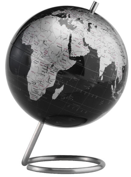 Black and silver globe of the world