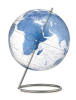 clear world globe on metal base