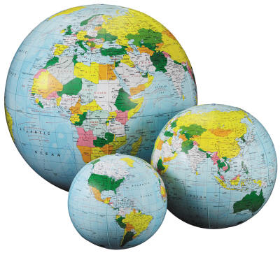 inflatable world globes in three different sizes