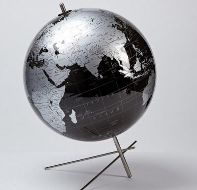 MIKADO black world globe  contemporary style desktop with silver land masses
