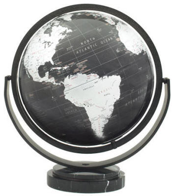 Monarch geographical world globe black oceans marble stand 