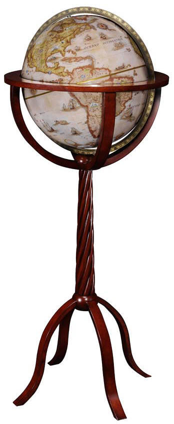 reproduction world globe on wooden floor stand