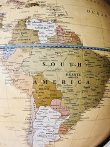 World globe map of South America