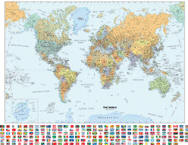 Classic World Wall Map with Flags