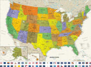 Contemporary USA Wall Map with Flags