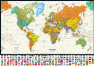 Contemporary US and World Map with Flags Classroom Pull Down 2 Map Bundle