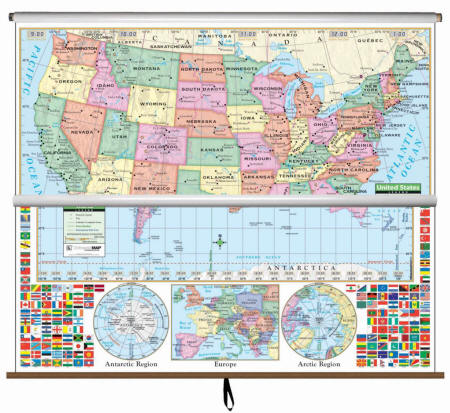 Large wall map of US World