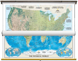 Physical US and World Map Classroom Pull Down 2 Map Bundle