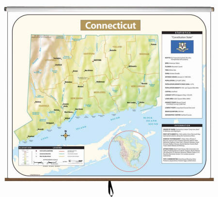 Large wall map of Connecticut