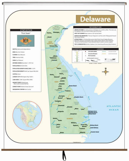 Large wall map of Delaware