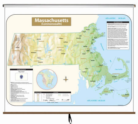 Massachusetts wall map
