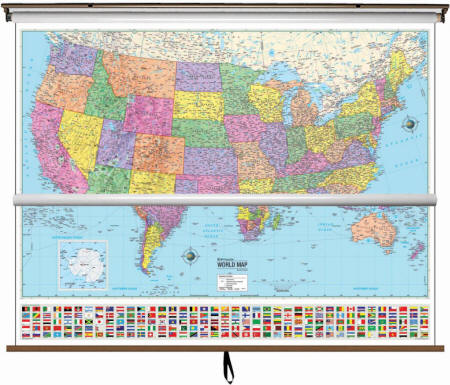 Large classroom wall map set of US, world, state