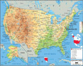 USA Physical Wall Wall Map