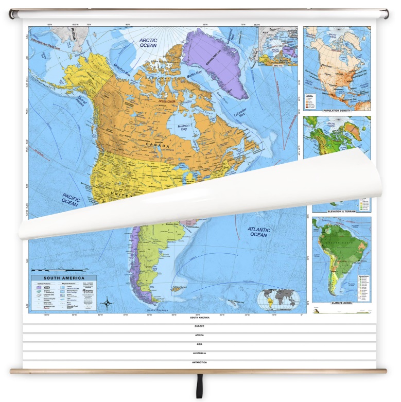 wall map set on roller for classsroom be with edu panels