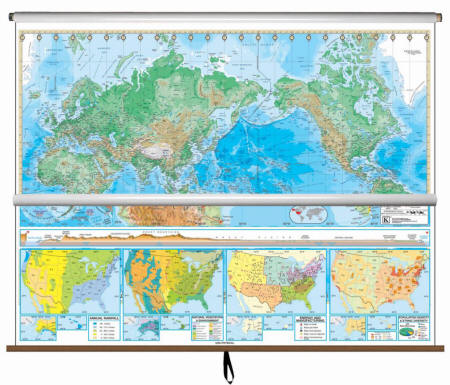 Advanced Physical Wall Map of United States and World
