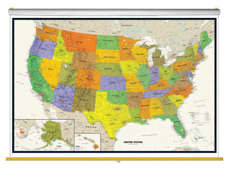 Contemporary US Map Classroom Pull Down