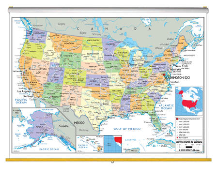 USA Deluxe Political Wall Map Classroom Pull Down