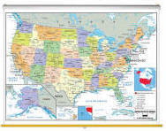 USA Deluxe Political Wall Map Classroom Pull Down