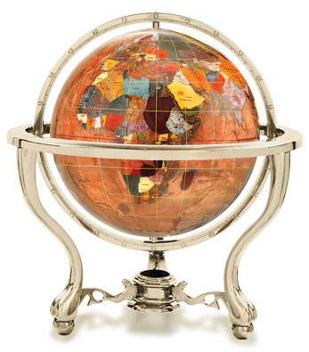 Genuine Multi-Gemstone Desktop Globe Gold Tone Base w/ Brown Copper Globe