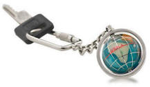 Gemstone Globe with Opalite Ocean Showcased on a Keychain Color: Bahama Blue, Finish: Bright Silver