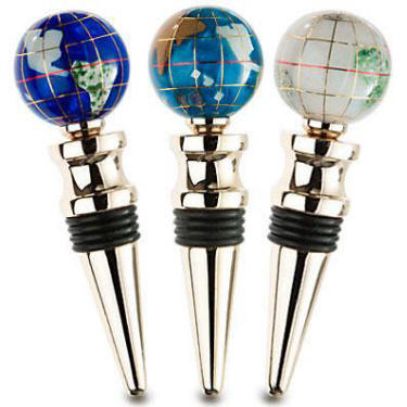 gemstone globe wine bottle stopper 3 piece set