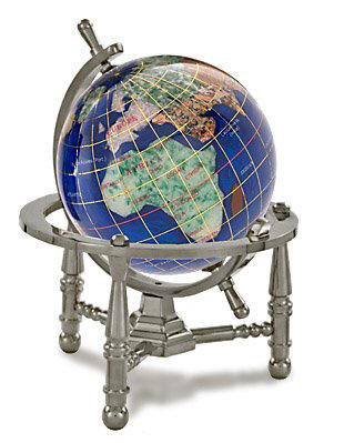 blue gemstone globe on silver base