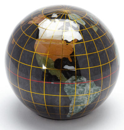 gemstone world globe paperweight black oceans opal