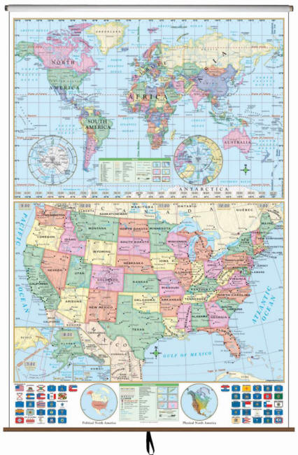 stacked wall map of united states and world