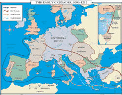 world history map of early crusades