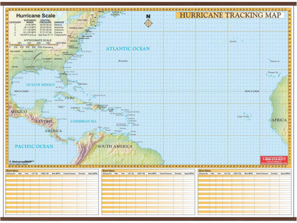 Hurricane Tracking Chart wall map