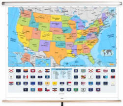 United States Primary Wall Map with flags