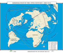 classroom wall map of immigration in 19th century