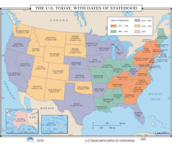 US wall map with statehood information