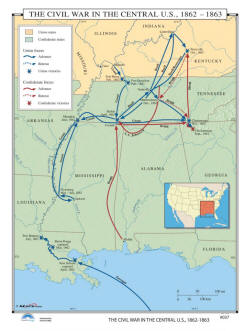 classroom wall map of civil war in central United States