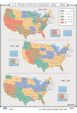 wall map of population changes in US