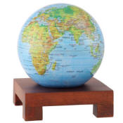 Blue green Mova spinning globe on square wood base