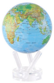 6 inch Blue green Mova spinning globe on clear base