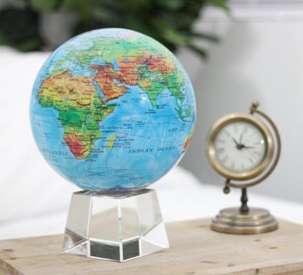 MOVA solar powered rotating world globe relief cartography crystal base