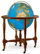 Blue illuminated floor standing globe