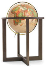 Large illuminated modern beige globe on modern floor stand