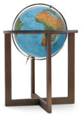 Large lighted blue globe on modern floor stand