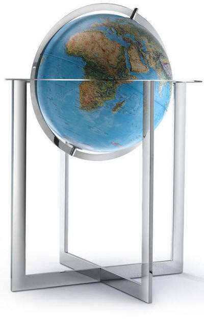 Maranello illuminated world globe on modern metal stand