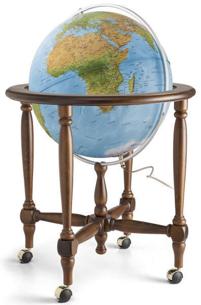 Monaco blue illuminated world globe on stand