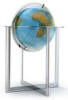 Large lighted globe on modern steel floor stand