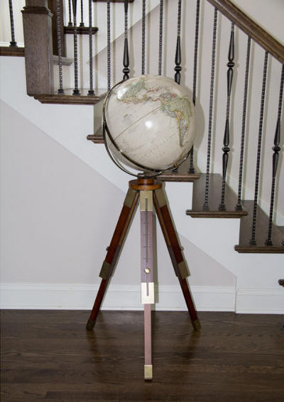 Eaton National Geographic World Globe next to steps