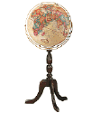 Large world globe on wooden pedestal